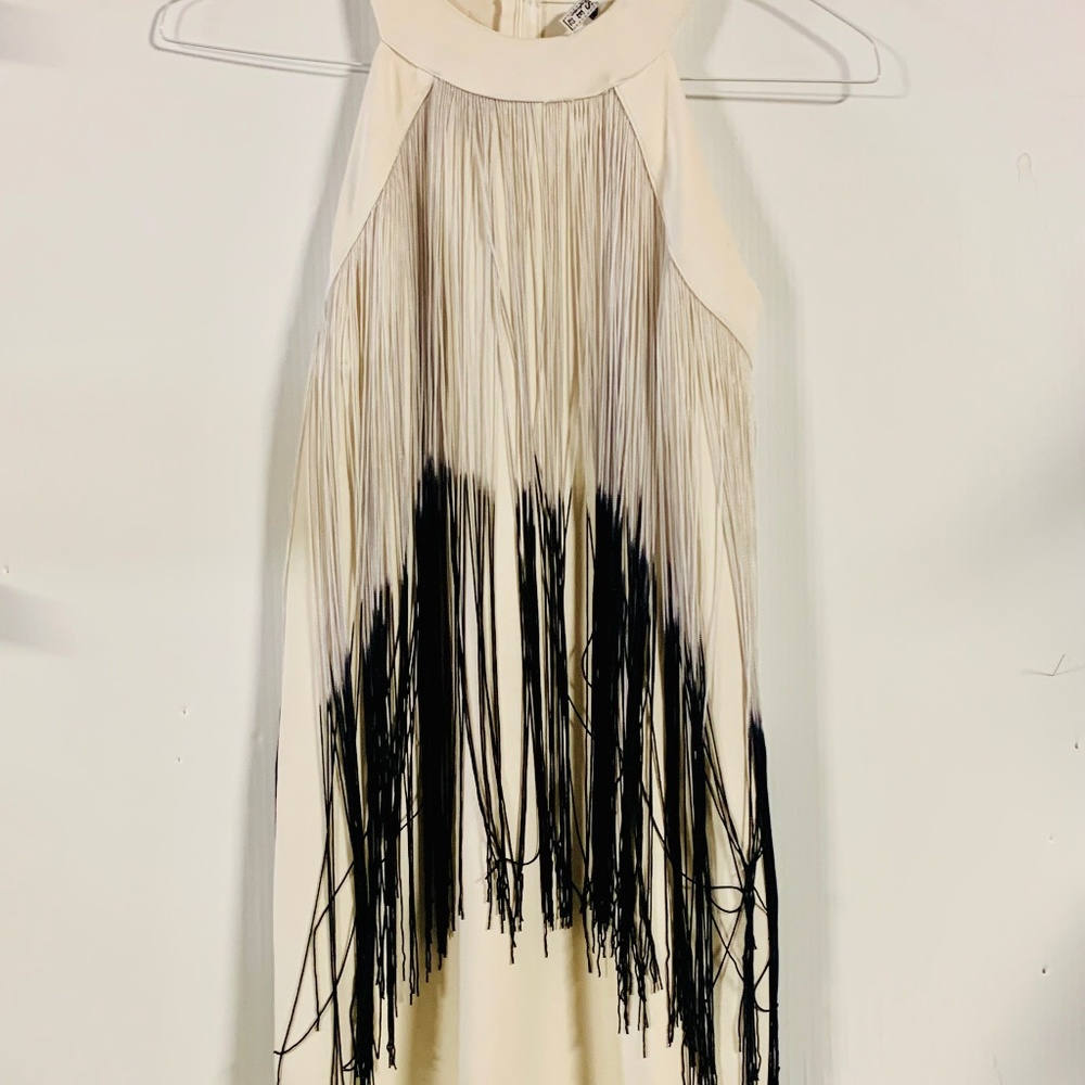Ivory dress with black fringe details (KM0029)